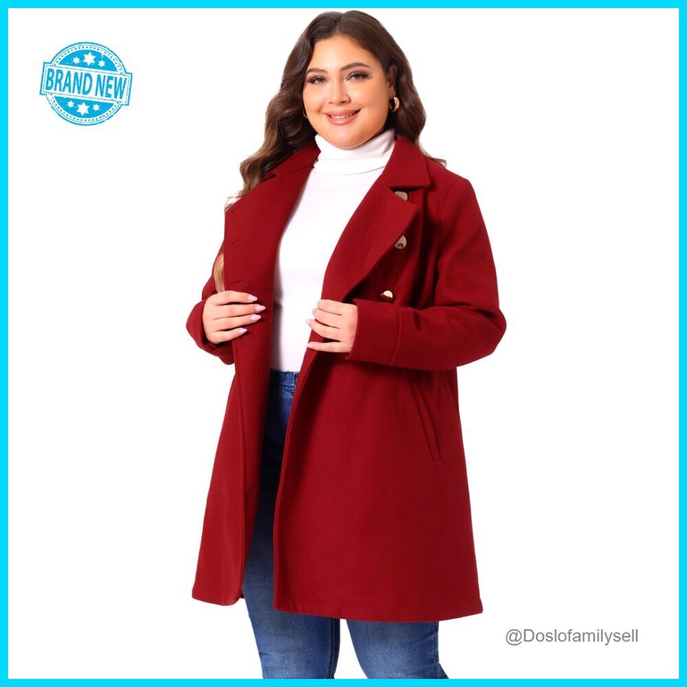 Plus Size Pea Coat Double Breasted Peter Pan Collar A-Line Winter Chic